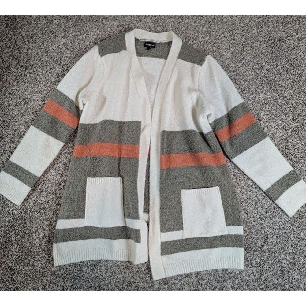 Torrid Women’s 1X Knit Cardigan Sweater Open Front Striped Pockets Size 1